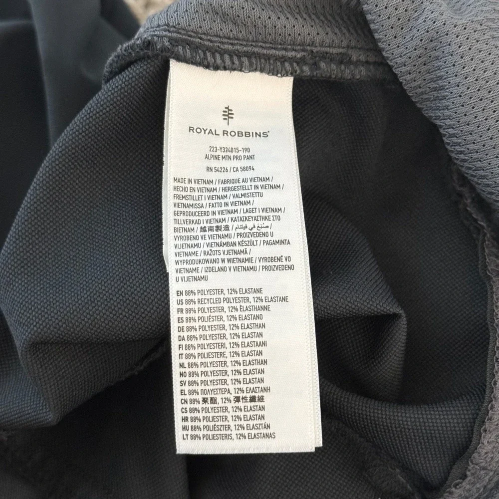 Royal Robbins Alpine Mountain Pro Pants Black Trim Fit Hiking Outdoor Gorpcore